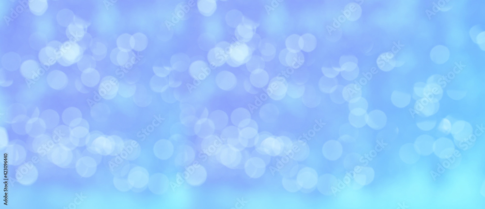 abstract background blue banner blurred bokeh lights, empty basis for the designer with sparkles, postcard, long panorama, concept Mother's Day, Valentine's Day, Birthday
