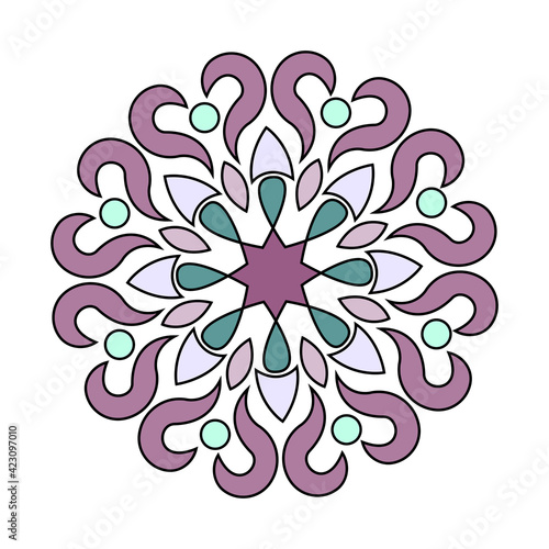 Colored mini mandala Round pattern with decorative elements. Decoration for book, design, illustration, games, relax and meditation