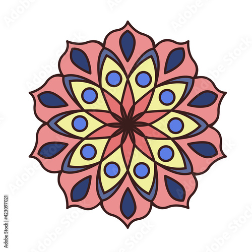 Colored mini mandala Round pattern with decorative elements. Decoration for book, design, illustration, games, relax and meditation