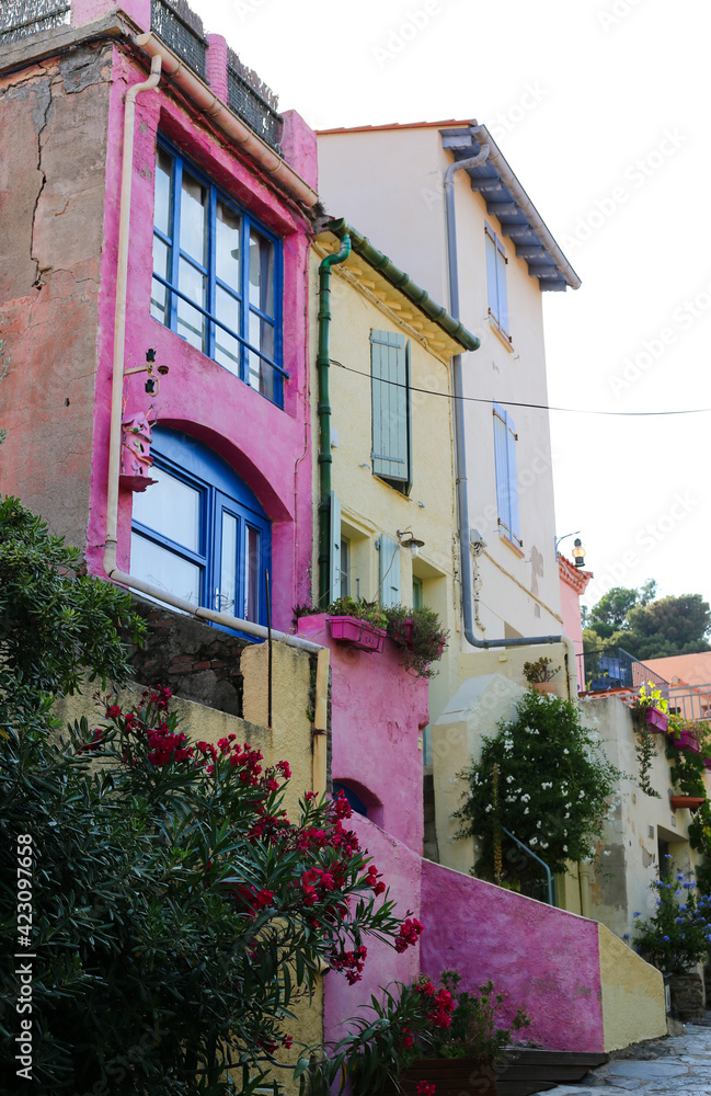 Pink colored houses in france