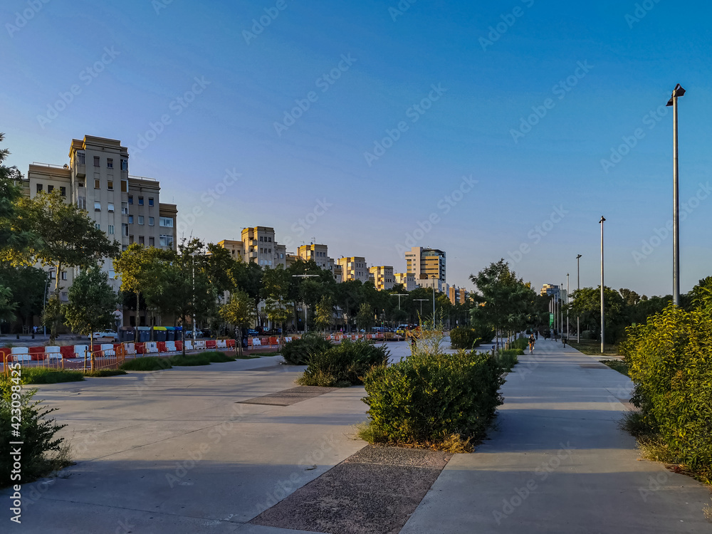 park in Barcelona near the beach at Poblenou park in Barcelona near the beach at Poblenou