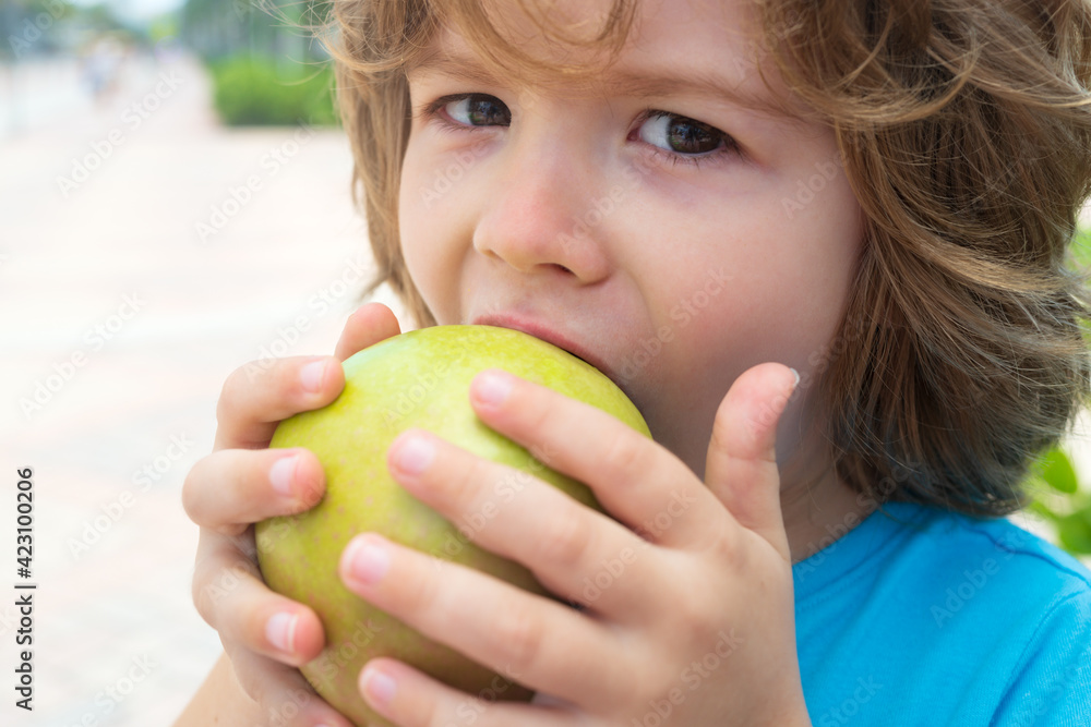 Kid boy eat apple. Healthy nutrition for kids. Fruit snack. Lunch time. Kid boy eat apple. Healthy nutrition for kids. Fruit snack. Lunch time.