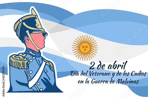 Translation: April 2, Day of the Veterans and Fallen of the Falklands War (Malvinas day) vector illustration. Suitable for greeting card, poster and banner.