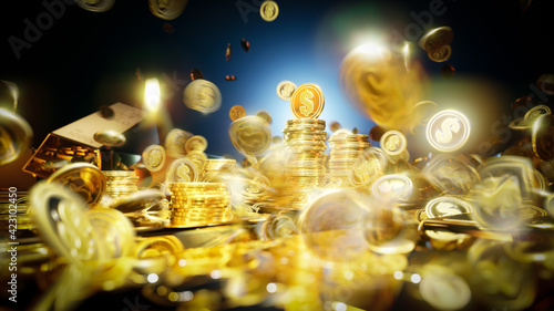Fotografie Dollar coins surrounded by gold