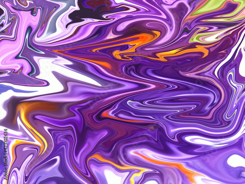 Marbled purple, white and gold abstract background with wet effect. Liquid marble pattern.