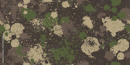 Splashed camouflage background. Seamless pattern.Vector. 飛び散った迷彩パターン