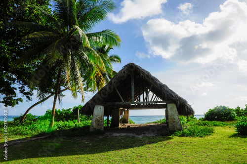 Boat house in the tropical Island of La Digue