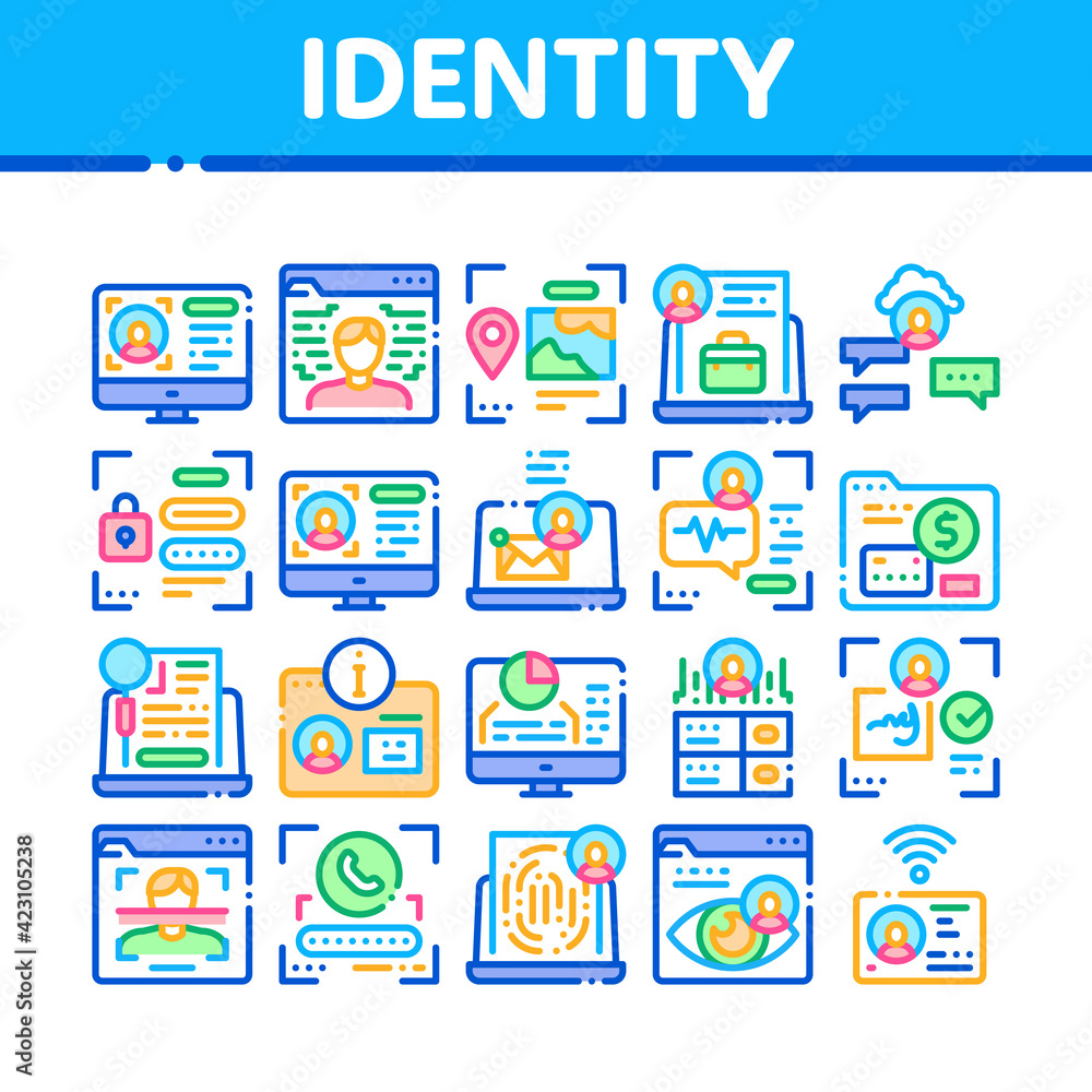 Digital Identity User Collection Icons Set Vector Digital Identity User Collection Icons Set Vector