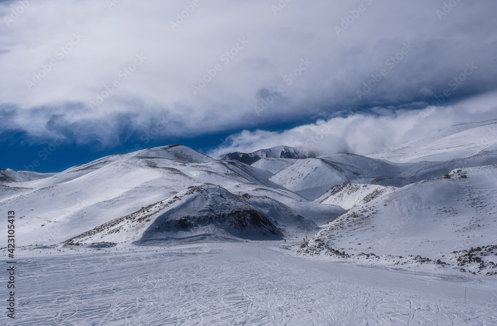 Winter view of Erciyes mountain covered with snow in february 2021