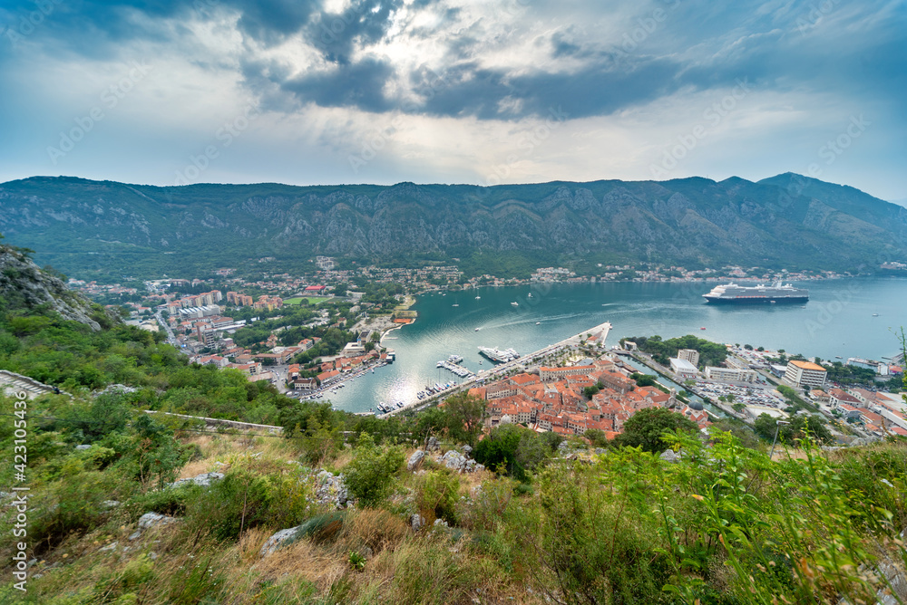 View over the Bay of Kotor looking west,Montenegro,Eastern Europe.