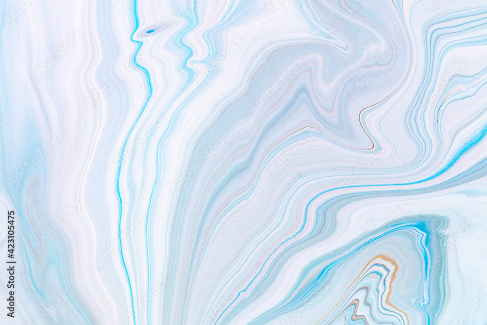 Fluid art texture. Background with abstract iridescent paint effect. Liquid acrylic picture with beautiful mixed paints. Can be used for interior poster. Blue, azure and orange overflowing colors. Fluid art texture. Background with abstract iridescent paint effect. Liquid acrylic picture with beautiful mixed paints. Can be used for interior poster. Blue, azure and orange overflowing colors.