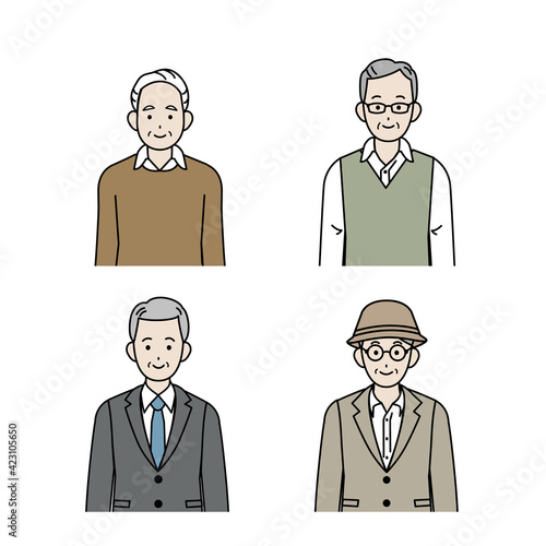 年配の男性　シニア　高齢者　人々　セット　イラスト素材