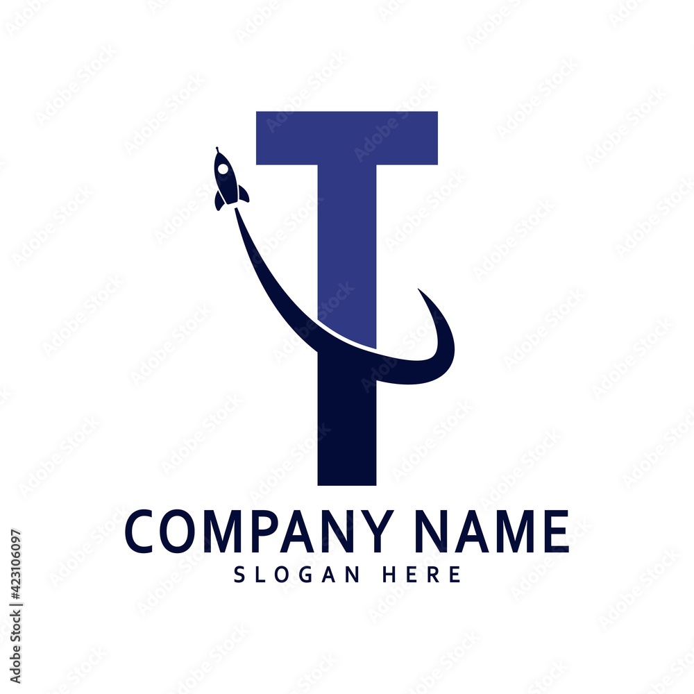 alphabet capital logo. Creative design concept blue color with rocket launch, alphabet capital logo. Creative design concept blue color with rocket launch,