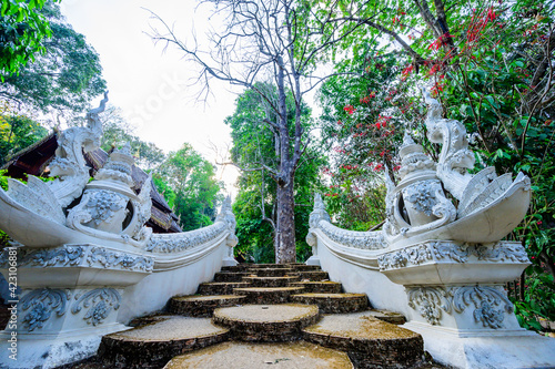 Lanna Style Stair of Wat Luang Khun Win in Chiangmai Province photo