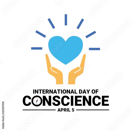 Vector illustration of international conscience day, with heart on both hands, as a banner, poster or template.