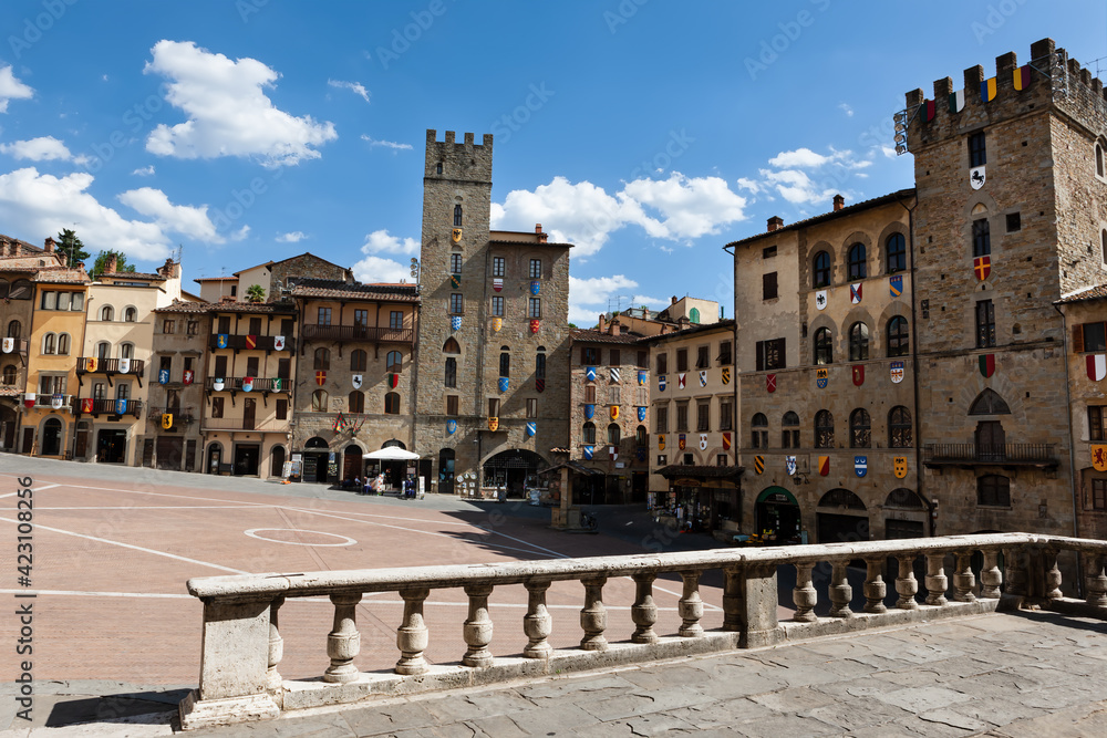 view of Piazza Grande square in Arezzo, Tuscany, Italy