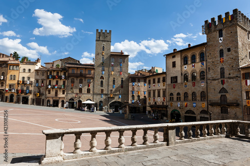 view of Piazza Grande square in Arezzo, Tuscany, Italy