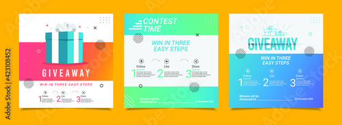 Print op canvas Giveaway social media contest vector template.