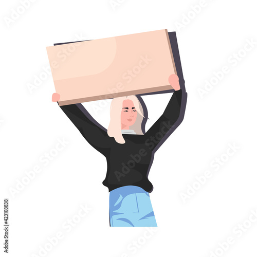 woman protester holding blank protest poster girl with vote placard demonstration speech political freedom concept portrait