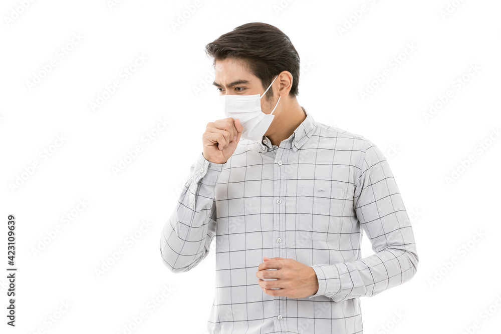 Man is coughing isolated on white background. Man is coughing isolated on white background.