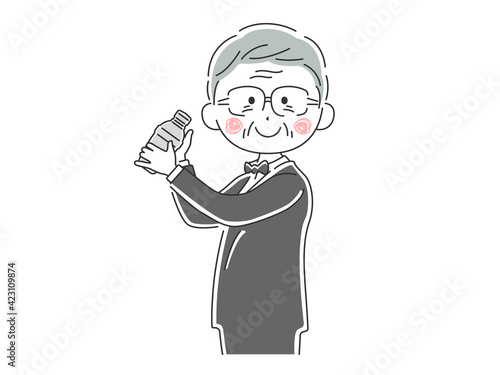 カクテルを作るベテランの男性バーテンダーのイラスト