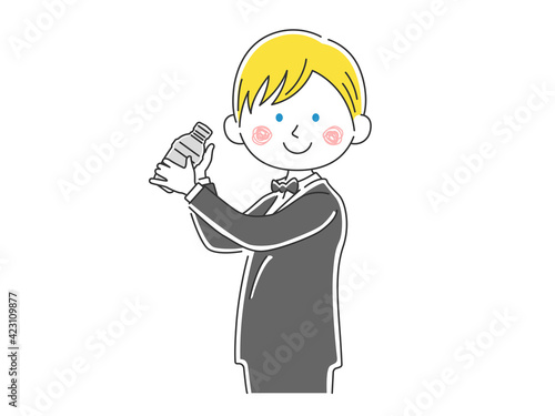 カクテルを作る白人男性バーテンダーのイラスト