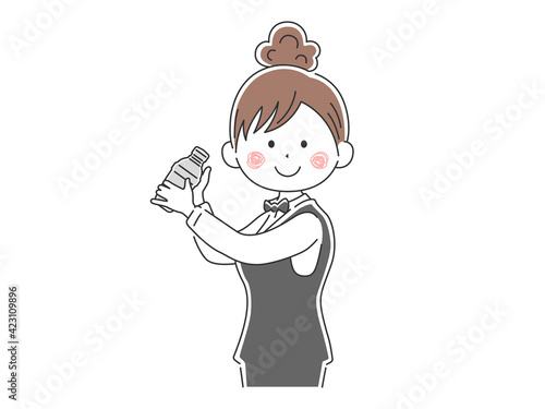 カクテルを作る女性バーテンダーのイラスト