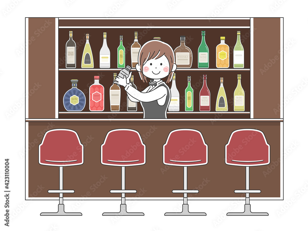 バーで働く女性バーテンダーのイラスト Stock ベクター Adobe Stock