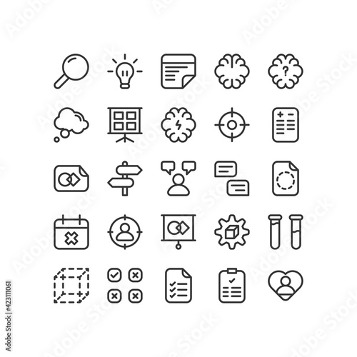 Design Thinking Outline Icon Set, Brainstorming, Design, Thinking, Problem, Idea, Isolated Vector Icon