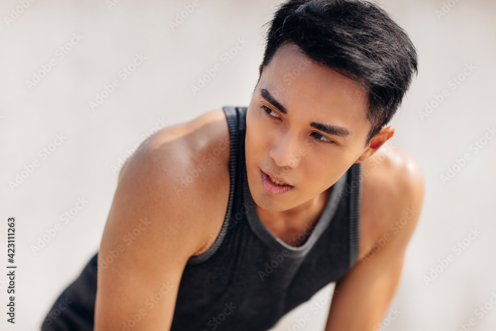 closeup Handsome Asian young muscular man closeup Handsome Asian young muscular man