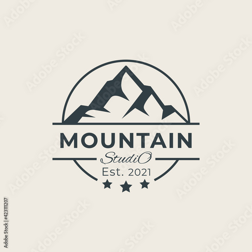 vintage retro logo of mountain studio for landscape photographer, adventure, climber symbol illustration design