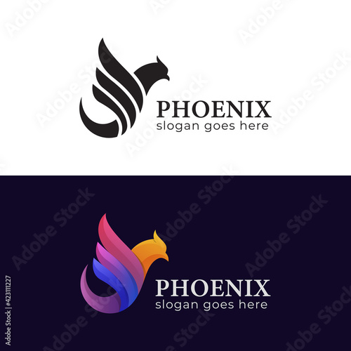 mythology phoenix bird gradient and silhouette logo illustration two version