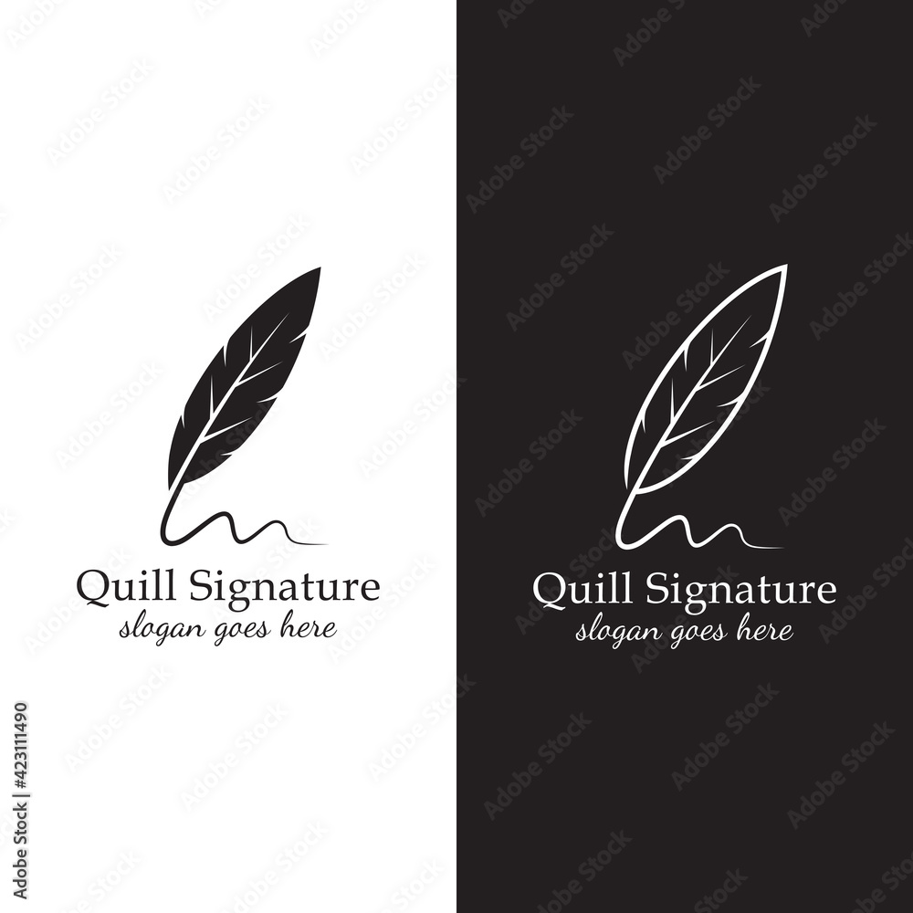 Quill signature logo design with two versions