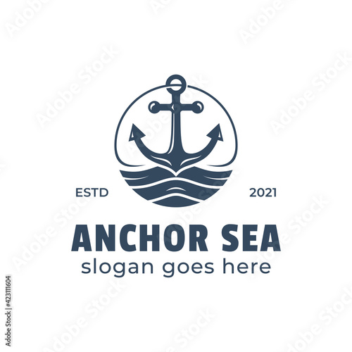 vintage retro anchor symbol in sea or ocean logo illustration