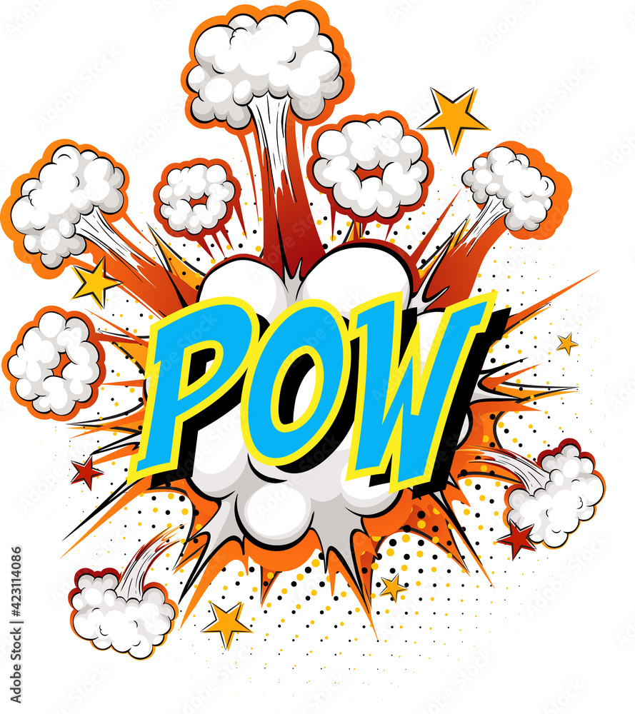 Word Pow on comic cloud explosion background Word Pow on comic cloud explosion background