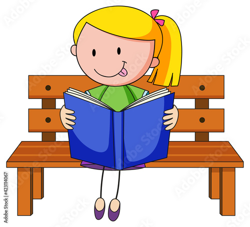 Cute girl reading book doodle cartoon character