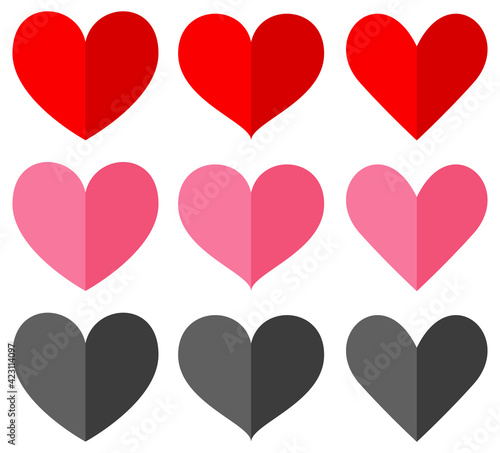Set of different shapes and colour of heart