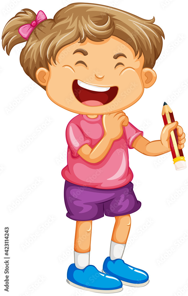 Little girl cartoon character holding a pencil Little girl cartoon character holding a pencil