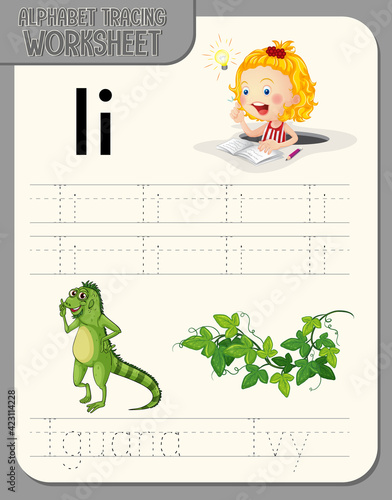 Alphabet tracing worksheet with letter and vocabulary