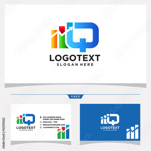 Letter Q Chart Bar Logo Design and Business Card Vector Graphic