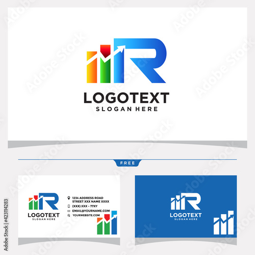 Letter R Chart Bar Logo Design and Business Card Vector Graphic