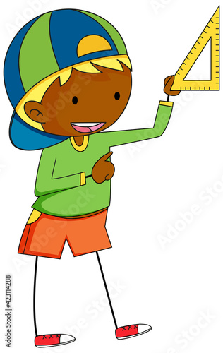 Cute boy doodle cartoon character isolated