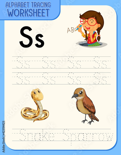 Alphabet tracing worksheet with letter S and s