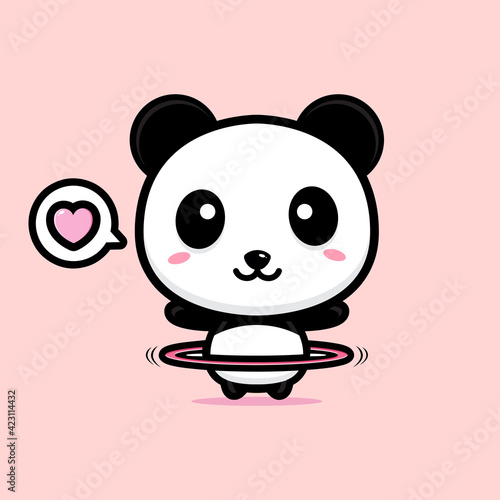 Vector design of cute cartoon panda playing hula hoop