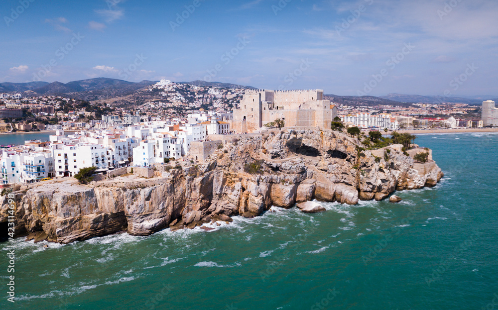 Panoramic view of Peniscola old sea fortress, Spain