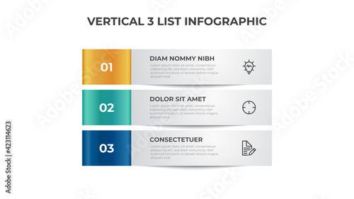 3 points of steps, block list layout diagram, infographic element template vector