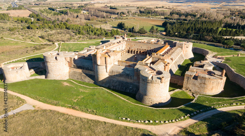 Aerial view of Catalan fortress Fort de Salses at sunny day, France photo