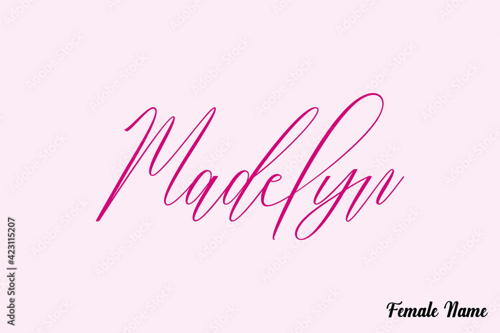 Madelyn-Female Name Calligraphy Dork Pink Color Text On Pink Background