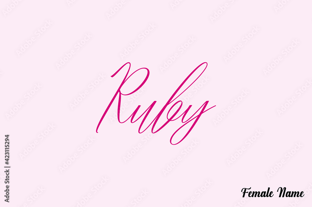 Ruby-Female Name Calligraphy Dork Pink Color Text On Pink Background