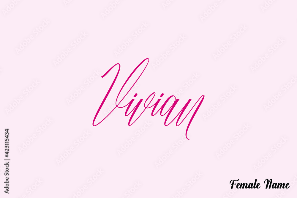 Vivian-Female Name Calligraphy Dork Pink Color Text On Pink Background